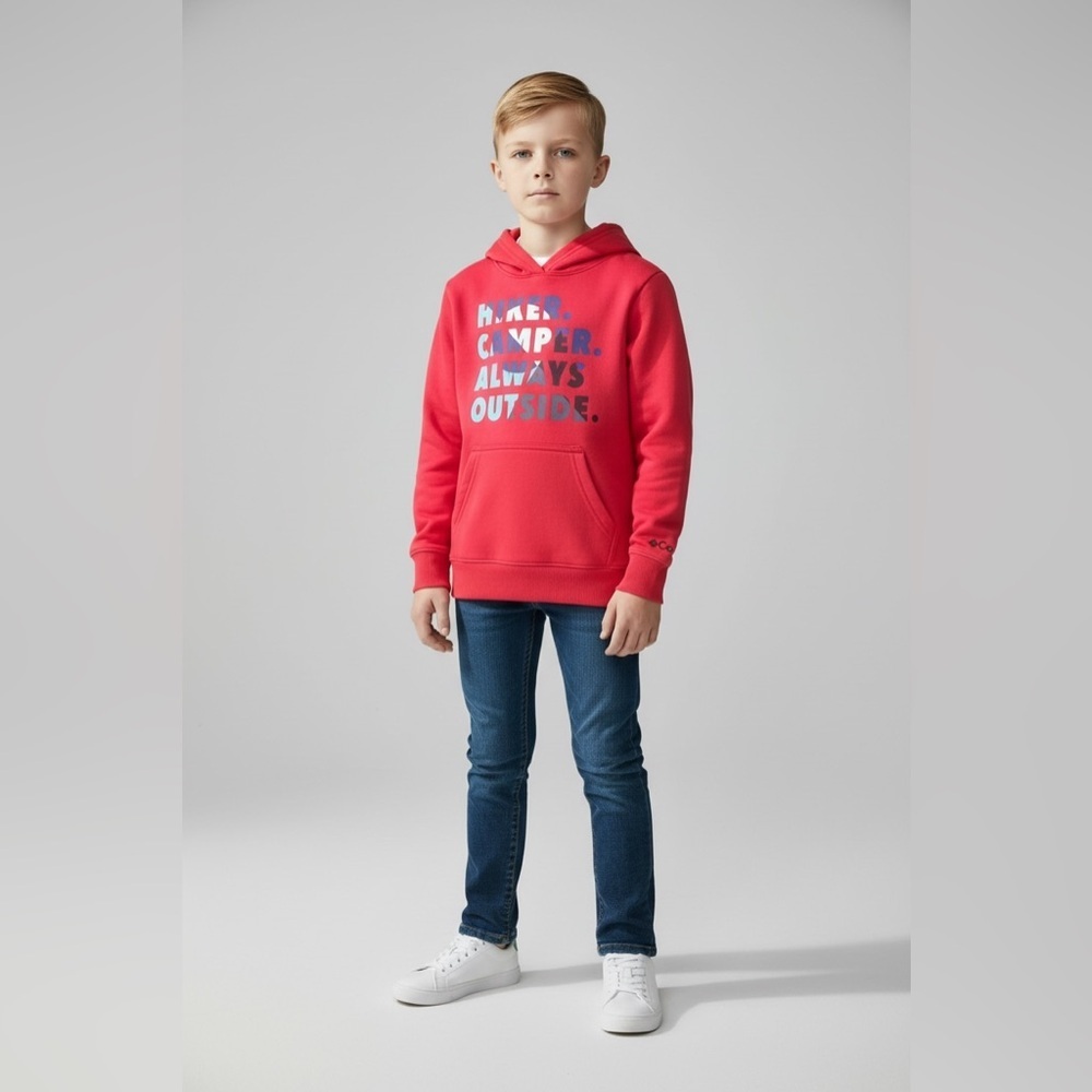 Columbia casual red fleece hoodie Outdoor Print Unisex S kangaroo pocket logo